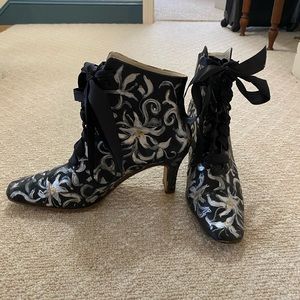 Hand painted lace up booties